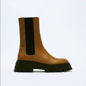 Zara Lug Sole Leather Ankle Boots — Size 9